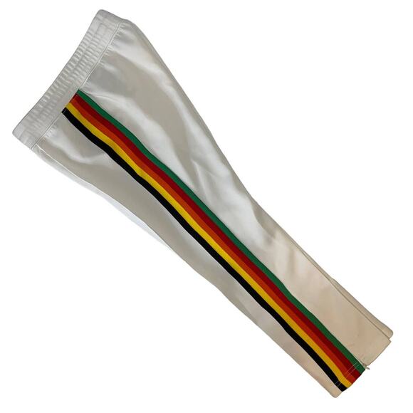 Pam & Gela Cropped Mid Rise White Track Pants Joggers Rainbow Stripes Small - Picture 6 of 14